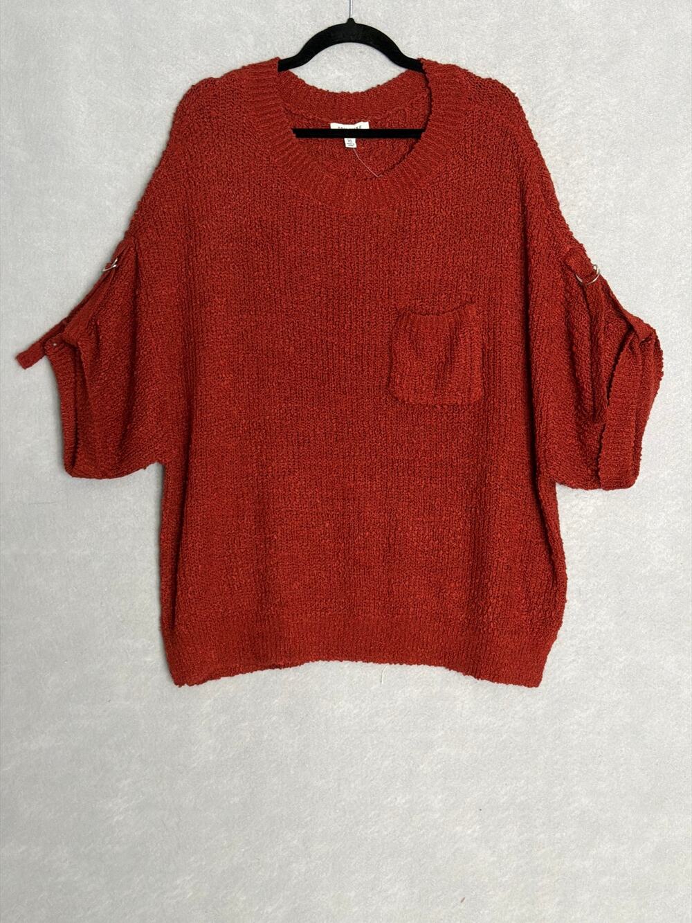 Tru Luxe Jeans Roll Sleeve Sweater Round Scoop Neck Dark Spice Women's XL NEW